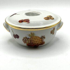 Pillivuyt France Vintage Porcelain Covered Dish Fruit Nut Decorations Gold Trim